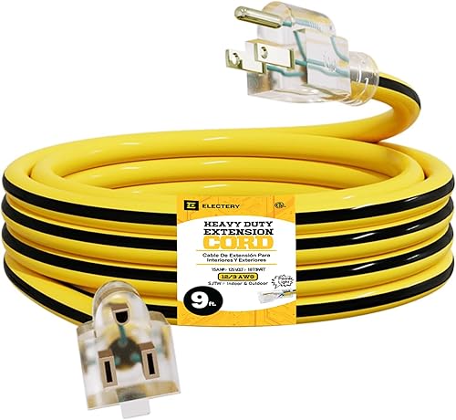 Cable de extensión resistente de 9 pies, calibre 123, cable de extensión de alimentación para exteriores, impermeable para interiores y exteriores,