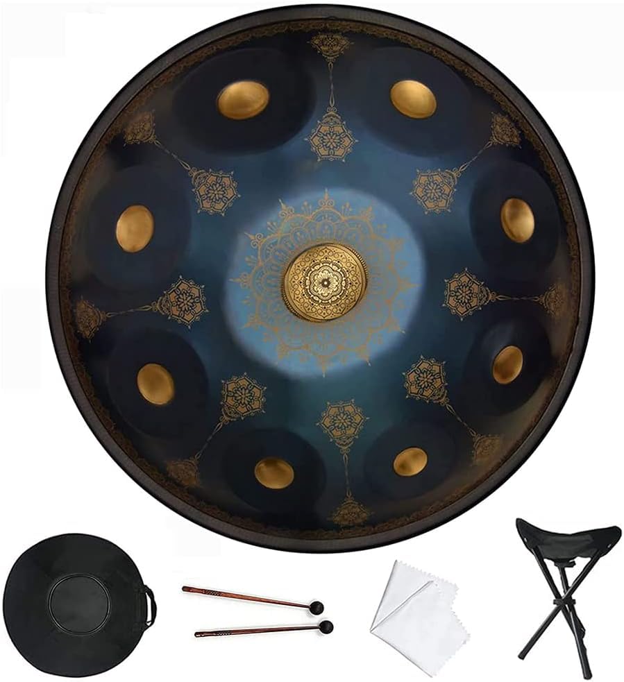 Handpan Drum, Hand Pan en Re menor, 440 Hz D Minor Steel Hand Drum Profesional con bolsa, mazo y soporte