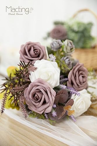 Miniatura 3 de MACTING 30 rosas artificiales, 30 flores falsas de tacto real con tallos, rosas de espuma para el día de la madre, boda, fiesta, ramos de baby