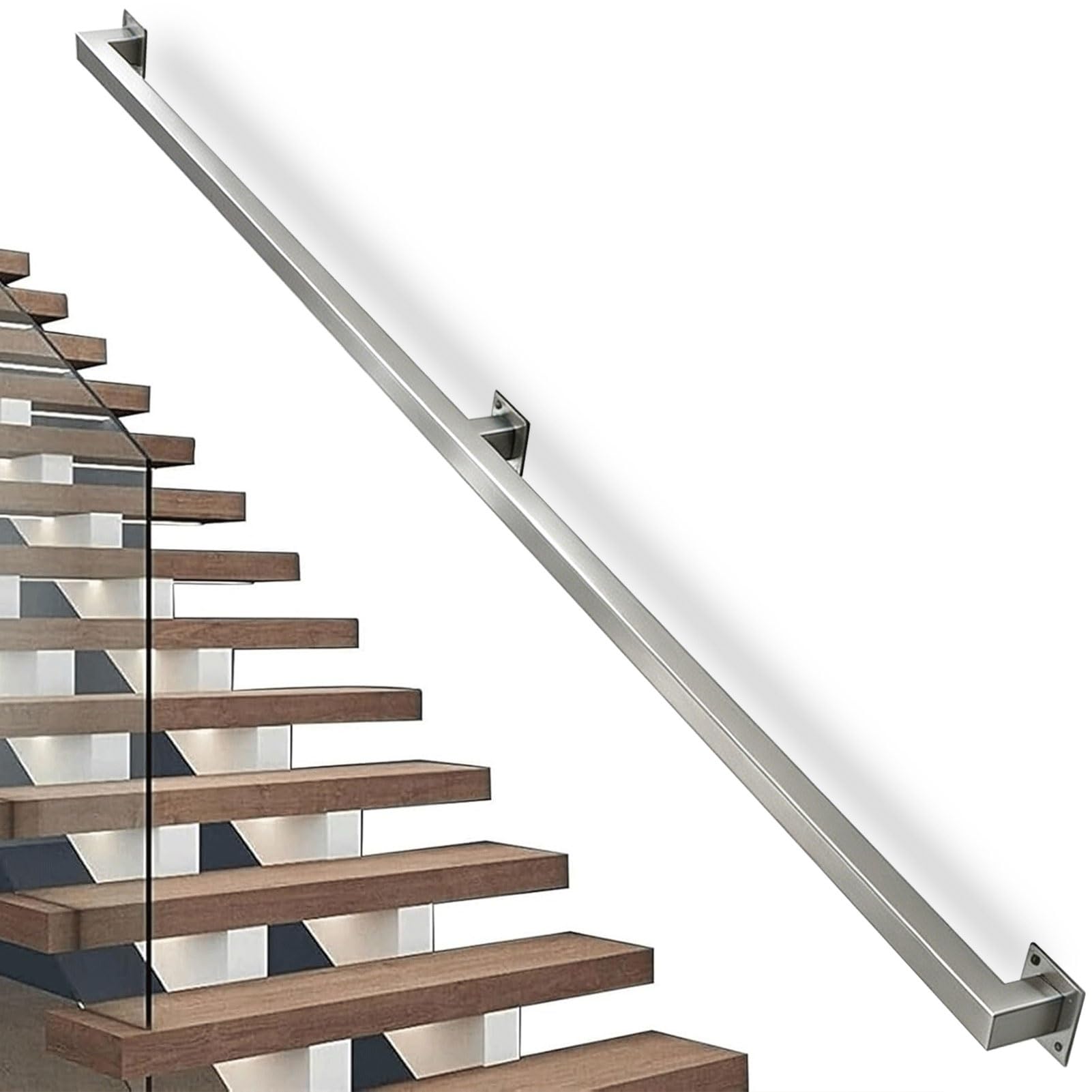Stainless Steel Stairs Handrails, 1m 1.5m 2m 2.5m 3m Staircase Banister Hand Rails, Wall Mounted Stair Railing Non-Slip Grab Rail for Outdoor Indoor Steps(18ft/540cm)