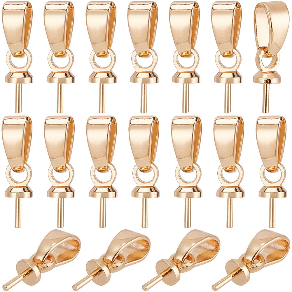 CREATCABIN 44Pcs/Box 18K Gold Plated Brass Eye Pin Peg Bail Eye Pin Pinch Bails Pearls Cup Charm Connectors Findings Half Drilled Jewelry Earring Making Crafts Gift for Women Christmas Birthday 15mm