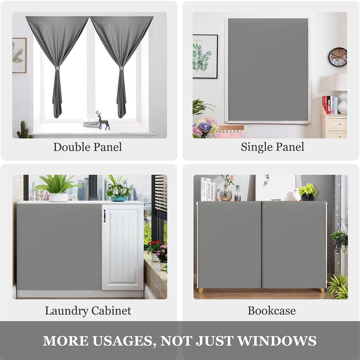 Muamar Tende oscuranti in velcro, 2 pannelli (grigio, 73,7 cm di larghezza x 114,3 cm di lunghezza), senza aste, facili da installare per finestra, camera da letto, cucina, porta del bagno, armadio