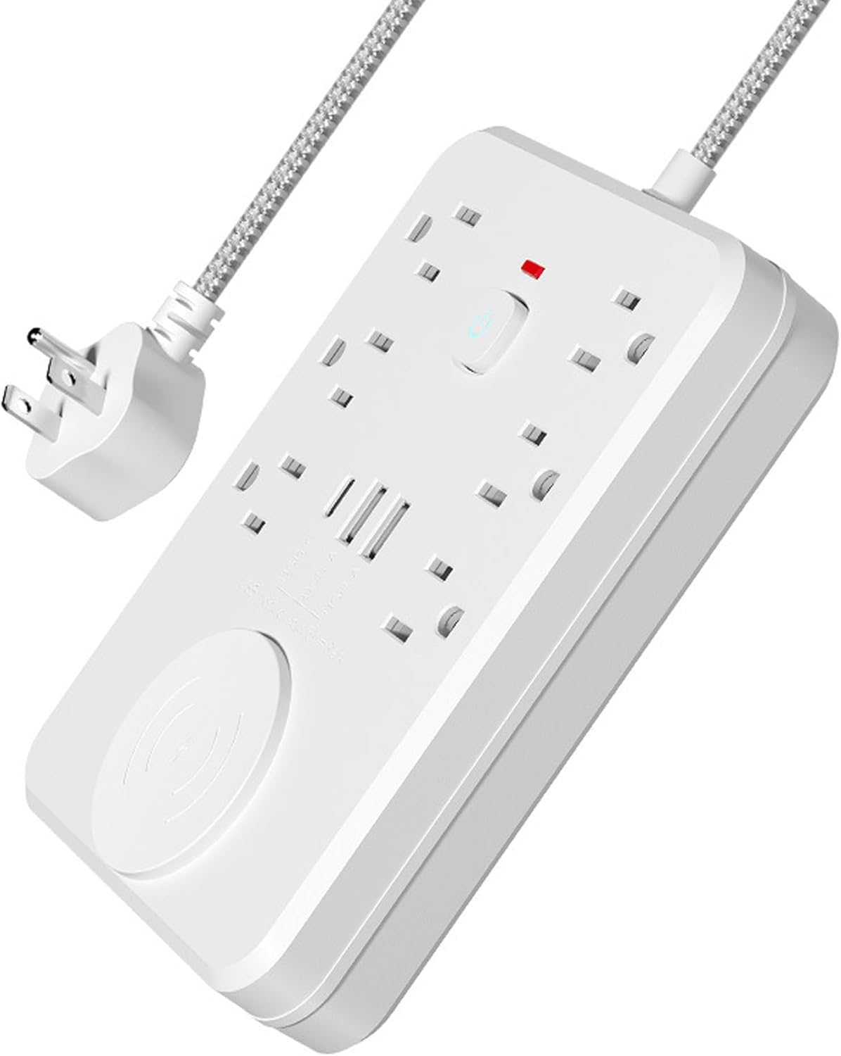 Power Strip with USB Ports and Wireless Charging Pad, Multi-Outlet Surge Protector with Phone Charger (White)