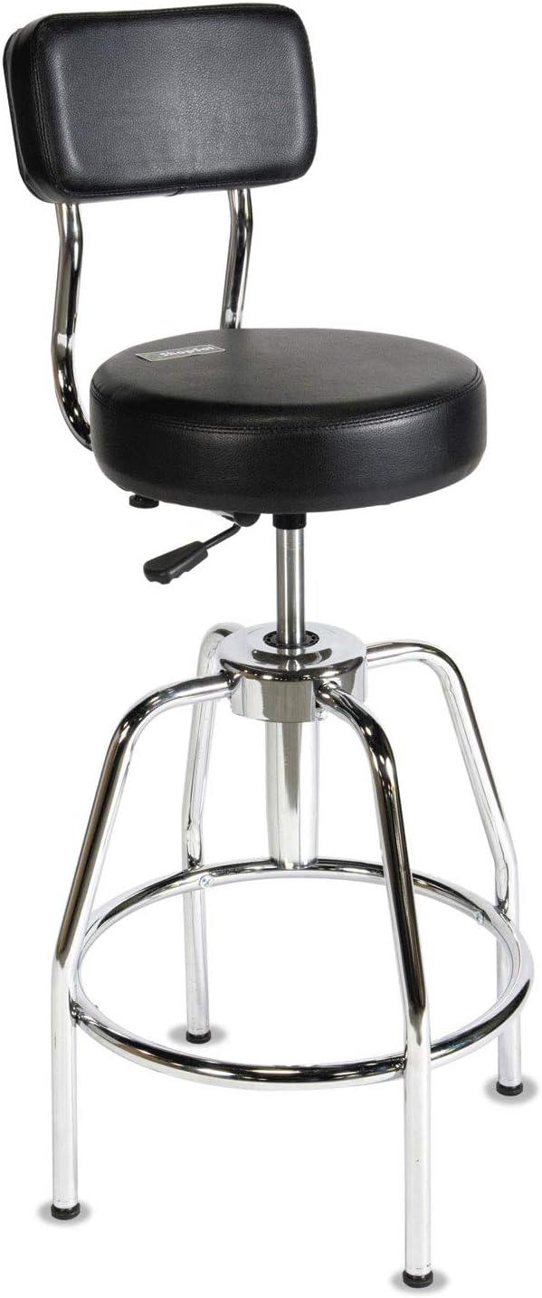 3010002 Height Adjustable Shop Stool with Chrome Tubular Base, Vinyl Seat and Back, 300-Pound Capacity