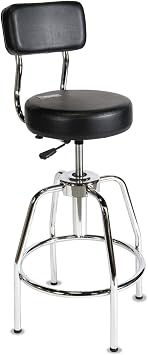 3010002 Height Adjustable Shop Stool with Chrome Tubular Base, Vinyl Seat and Back, 300-Pound Capacity