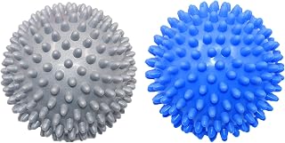 Hard Spiky Massage Ball 2 Pack Foot Back Muscle Roller Massager Ball for Deep Tissue Muscle Recovery Plantar Fasciitis Trigger Point Therapy Relief Heel Foot Arch Pain, Blue&Grey