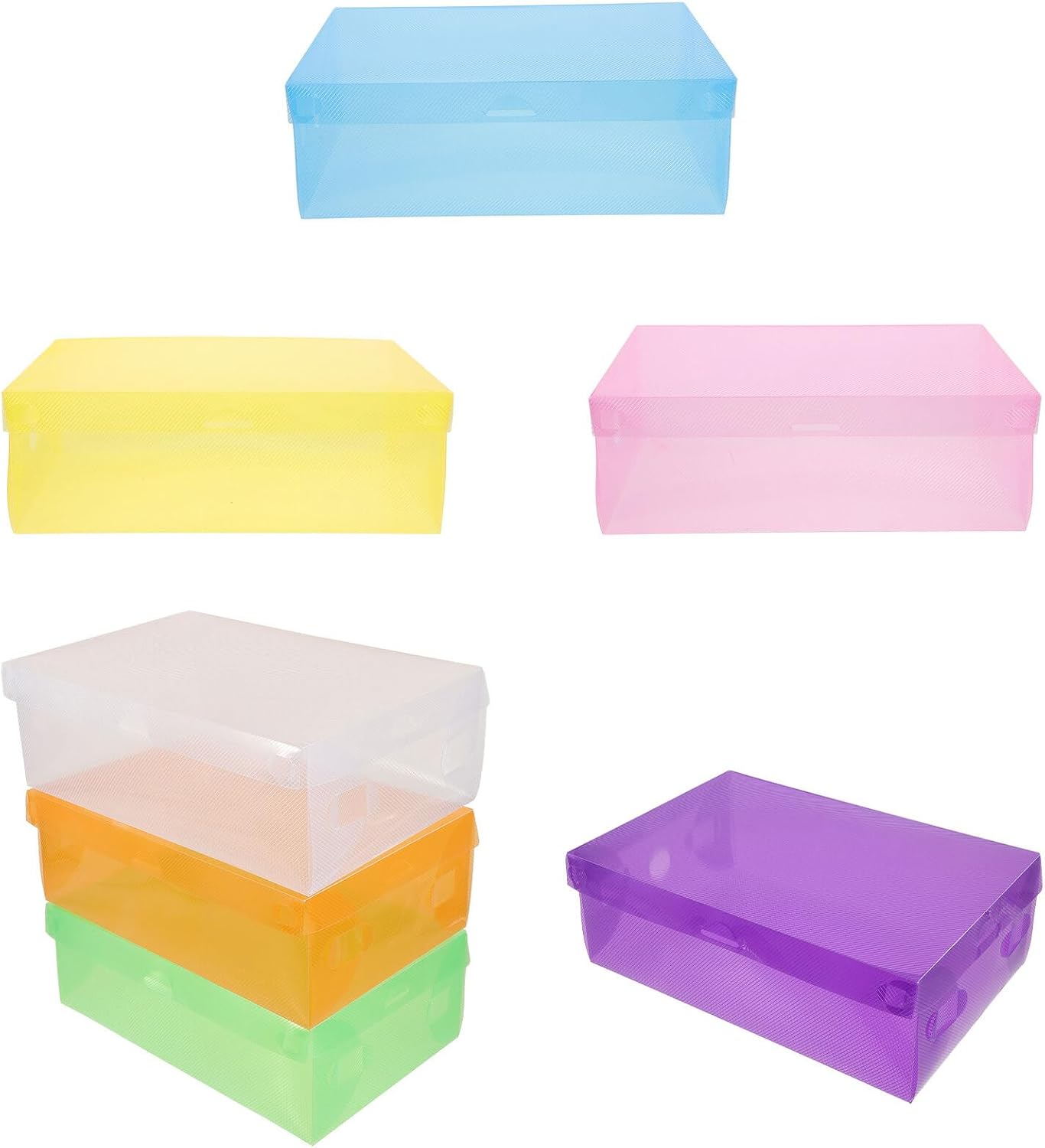 7Pcs Stackable Sneaker Organizer Boxes with Lids Thick Transparent Plastic Shoe Storage Containers in Colors for Men Women Wear-resistant Shoe Keeper for High Heels Sneakers Boots