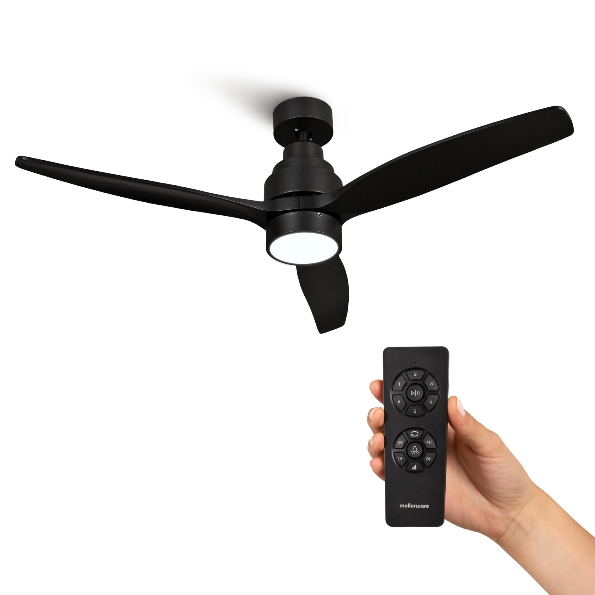 Mellerware - Ceiling Fan with Remote Control Brizy Bright | 30 W | 6 Speeds | Ultra Quiet | 3 Blades 132 Diameter | Summer-Winter Function | Timer | LED | Black
