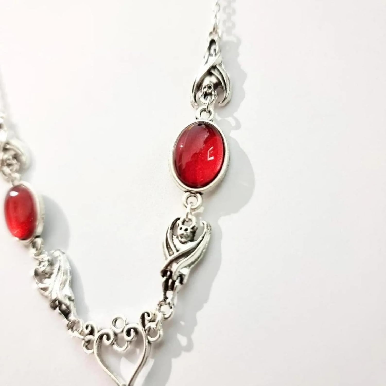 Gothic Vampire Necklace Vintage Stardust Crystal Cameo Pendant Necklace Punk Style Vampire Pendant Oval Necklace Satanic Demon Red Pendant Necklace Jewelry - Image 3