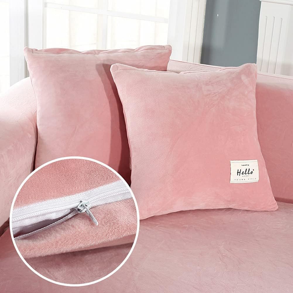 2pcs Stretch Velvet Sofa Cover L Shaped Sectional Sofa Slipcover Sectional Sofa Slipcover with Straps Thick Washable Sofa (Pink Chair 90) (Pink 3+4 seaters)