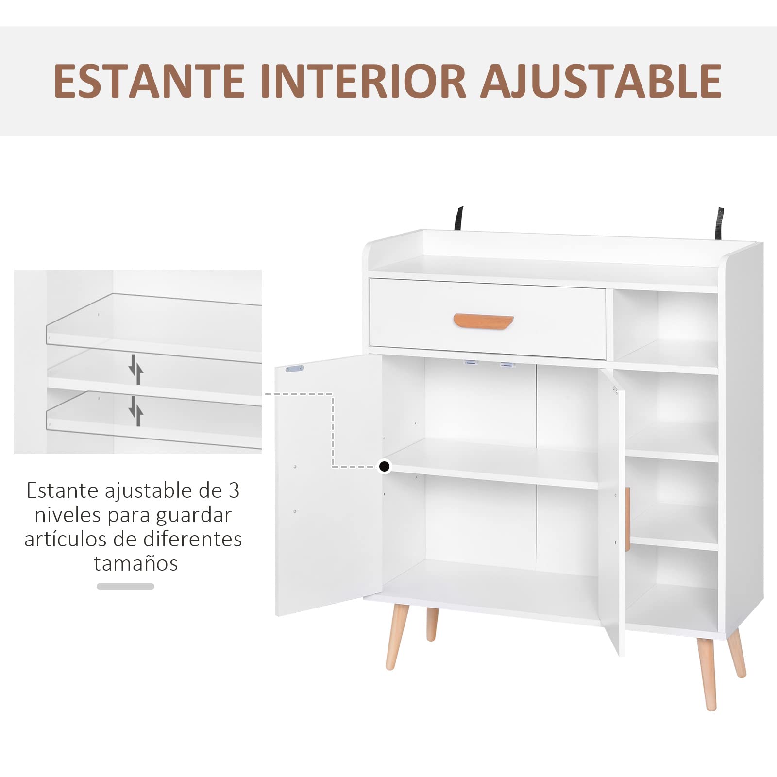 HOMCOM Aparador Buffet Armario Multiusos de Comedor Salón 80x29.5x96cm
