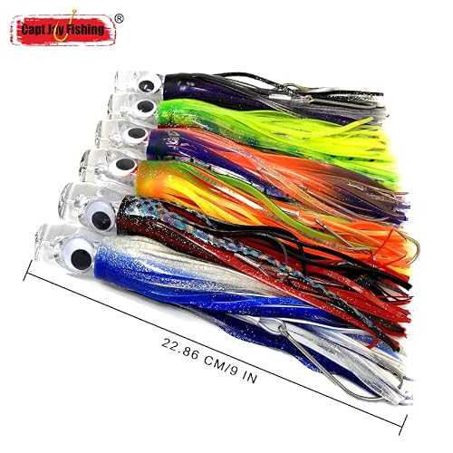 Capt Jay Fishing Trolling Lure (9 Inch) 6Pcs / 8Pcs Package Fishing Trolling Lure Offshore Big Game Trolling Lure For Marlin Tuna Mahi Wahoo. (6 Mixed Colors, 6 Pcs) #TOP1