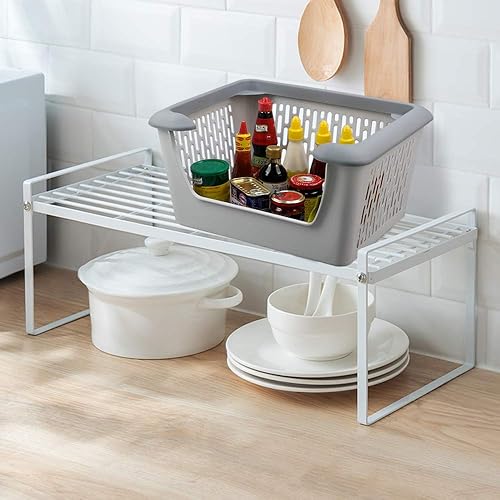 Miniatura 6 de Asking Cesta de almacenamiento apilable de cocina de plástico gris, cesta organizadora apilable de 3 niveles con ruedas