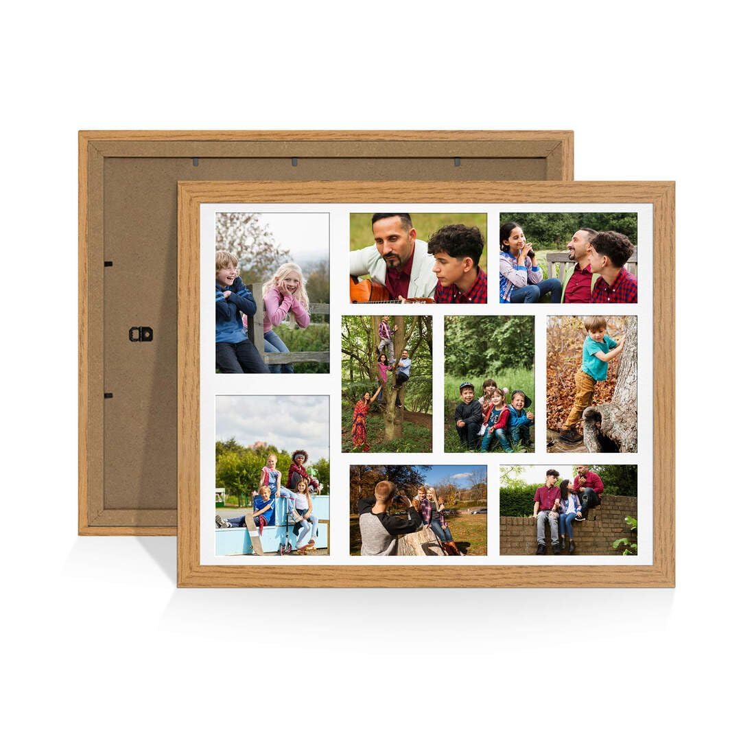 Procut Global 20X16 Oak Photo Frames For Multiple Pictures with White Mount-Modern Collage Frame with 9 Apertures (2x) 7x5, (7x) 6x4-Engineered Wood with Shatterproof Perspex