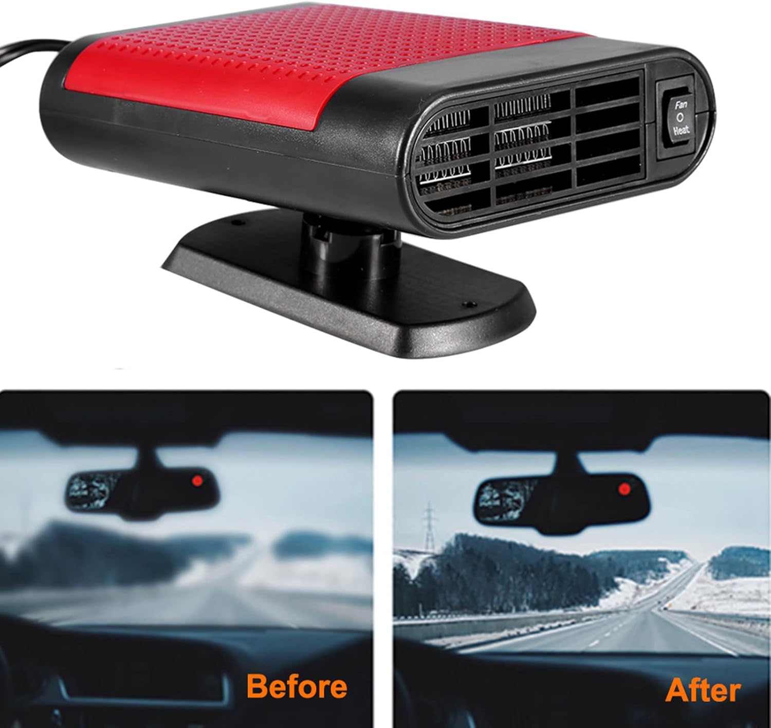 Car 12V Portable Electric Window Heater Heating Dryer Windshield Fan Defroster Demister Fast Heating Energy Efficient ABS Material Red Grey 4.3x5.9x3in for Car Winter Defrosting (Red)