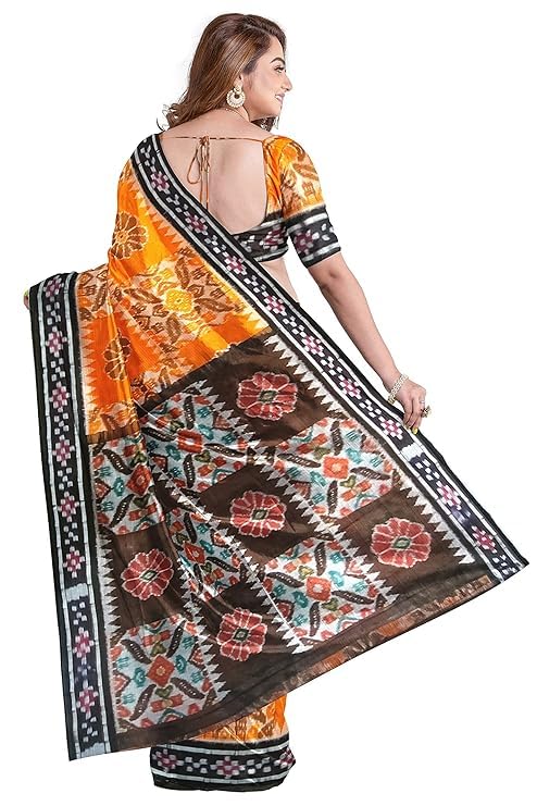 Image of Ikat Women's Cotton Saree, Handmade Pure Cotton Khandua Saree, Ikkat Orissa Traditional Handloom Saree without Blouse