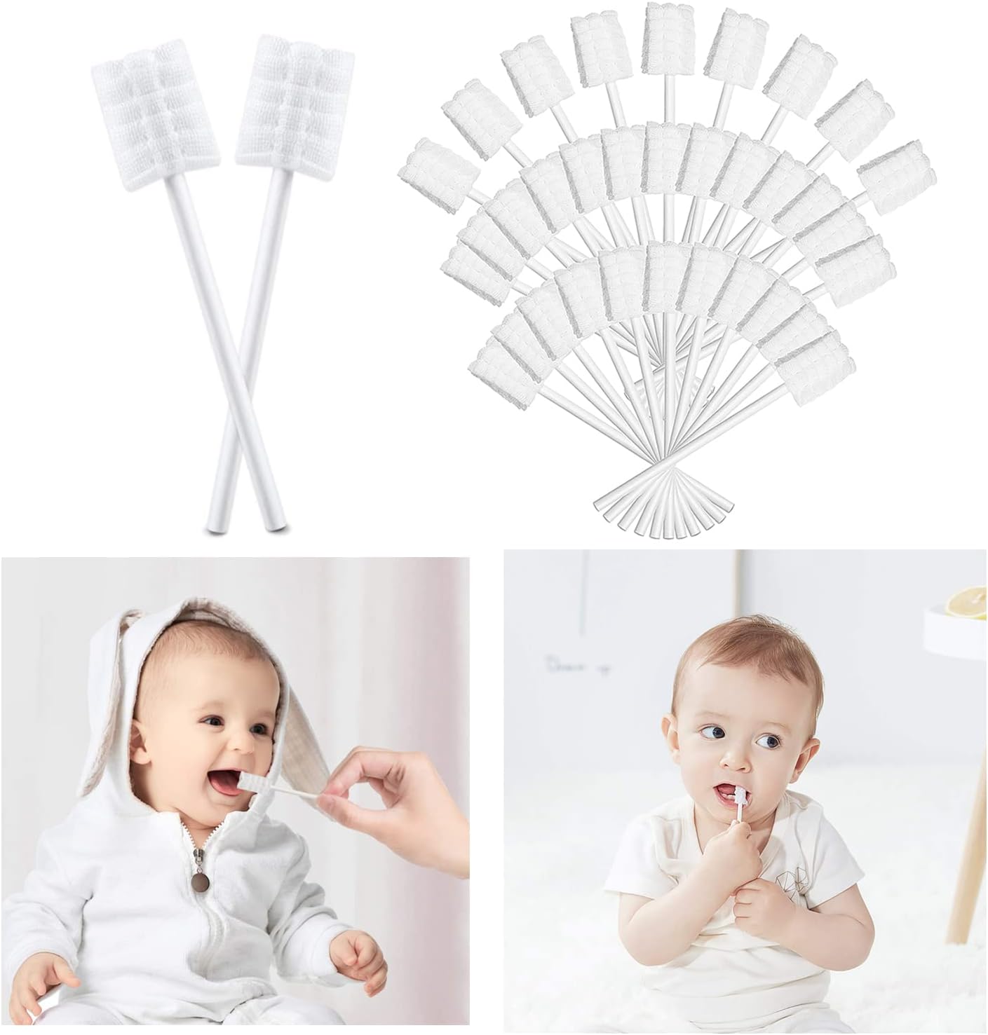 ELECDON Baby Toothbrush Baby Teeth Cleaning Newborn Baby Tongue Cleaner with Paper Handle, Infant Toothbrush Disposable for Tongue, Mouth, Teeth, Gums Dental Care for 0-36 Month Baby (30 Pcs)