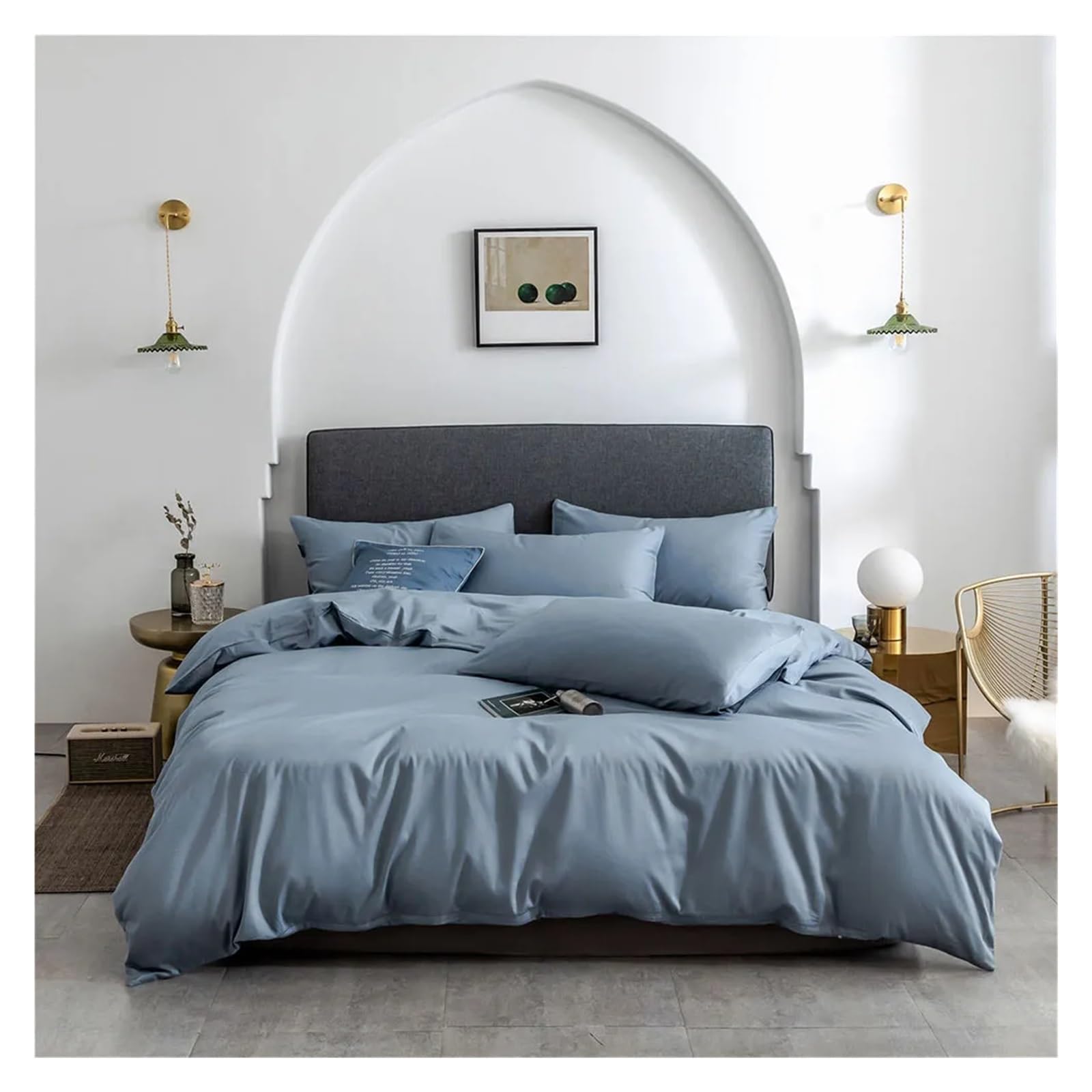 Sbcgfy H Dark Green Cotton Bedlinens Twin Queen King Size Set Flat Sheet Duvet Cover Bedding,Bedding Set,-Queen