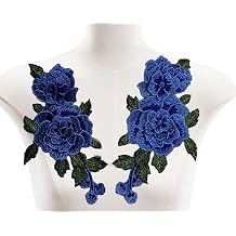 2pcs 9X 5.11" 3D Embroidery Rose Flower Iron-on Patch Embroidery Applique Patch Jeans Neckline Collar Bust for Dress Clothes Bags Blue