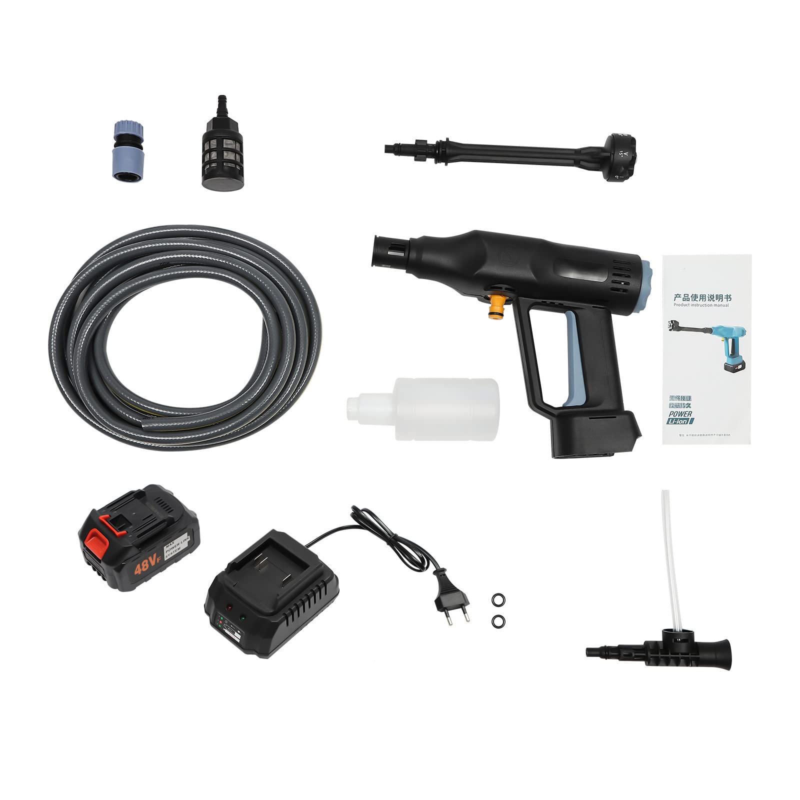 Limpiador de alta presión inalámbrico, 350 W, 36 V, batería para coche y jardín, 330 rpm, limpiador de alta presión portátil con 2 motores, pistola de agua de alta presión portátil, máquina de