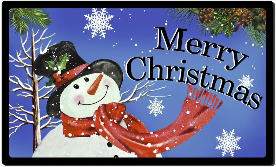 Attraction Design Christmas Door Mat Snowman Doormat Decorative Xmas Blue Mat Rug Merry Christmas Door Mat Non Slip Rubber Welcome Mat Entrance Rugs for Indoor Outdoor Seasonal Holiday Decoration