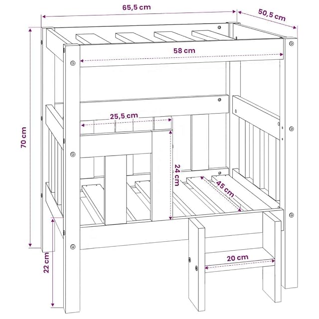 Foto 3 de 8 de vidaXL Cama para Perros Madera Maciza de Pino Blanco 65,5x50,5x70 cm