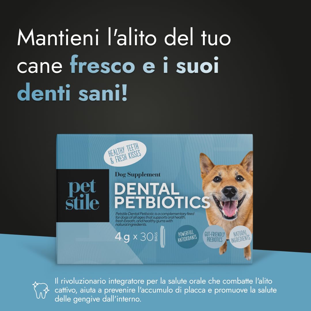Dental PetBiotics – Integratore Naturale per la Salute Orale dei Cani (Polvere Giornaliera con Probiotici ed Erbe) - Alito Fresco, Livelli Sani di Placca, Salute delle Gengive e dell'Intestino