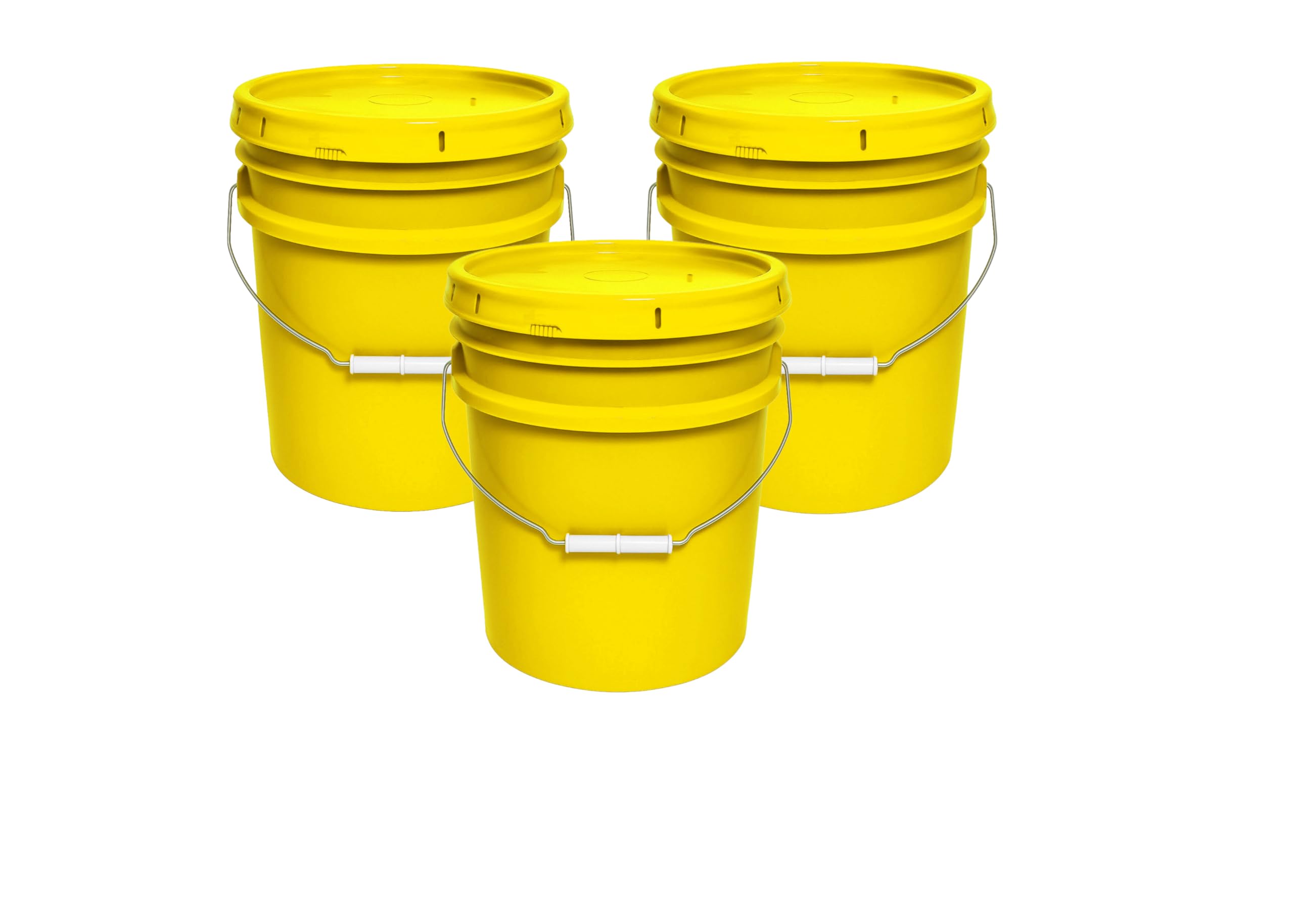 MKS Plastics Yellow 5-Gallon Heavy-Duty Bucket with Airtight Lid, 3-Pack