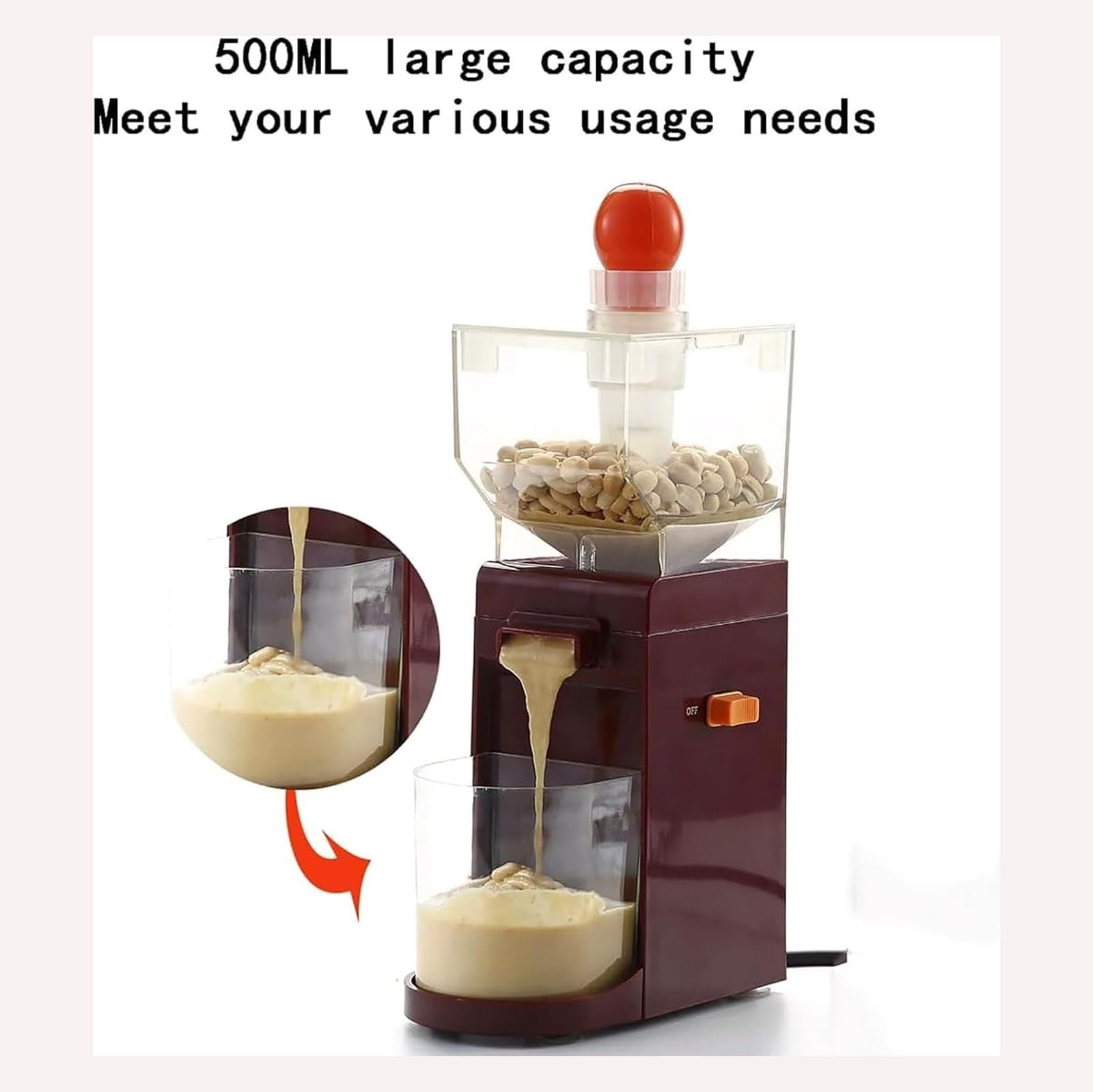 Burro elettrico per noci, 500 ml, con disco abrasivo rimovibile, base antiscivolo per arachidi, anacardi, mandorle, nocciole