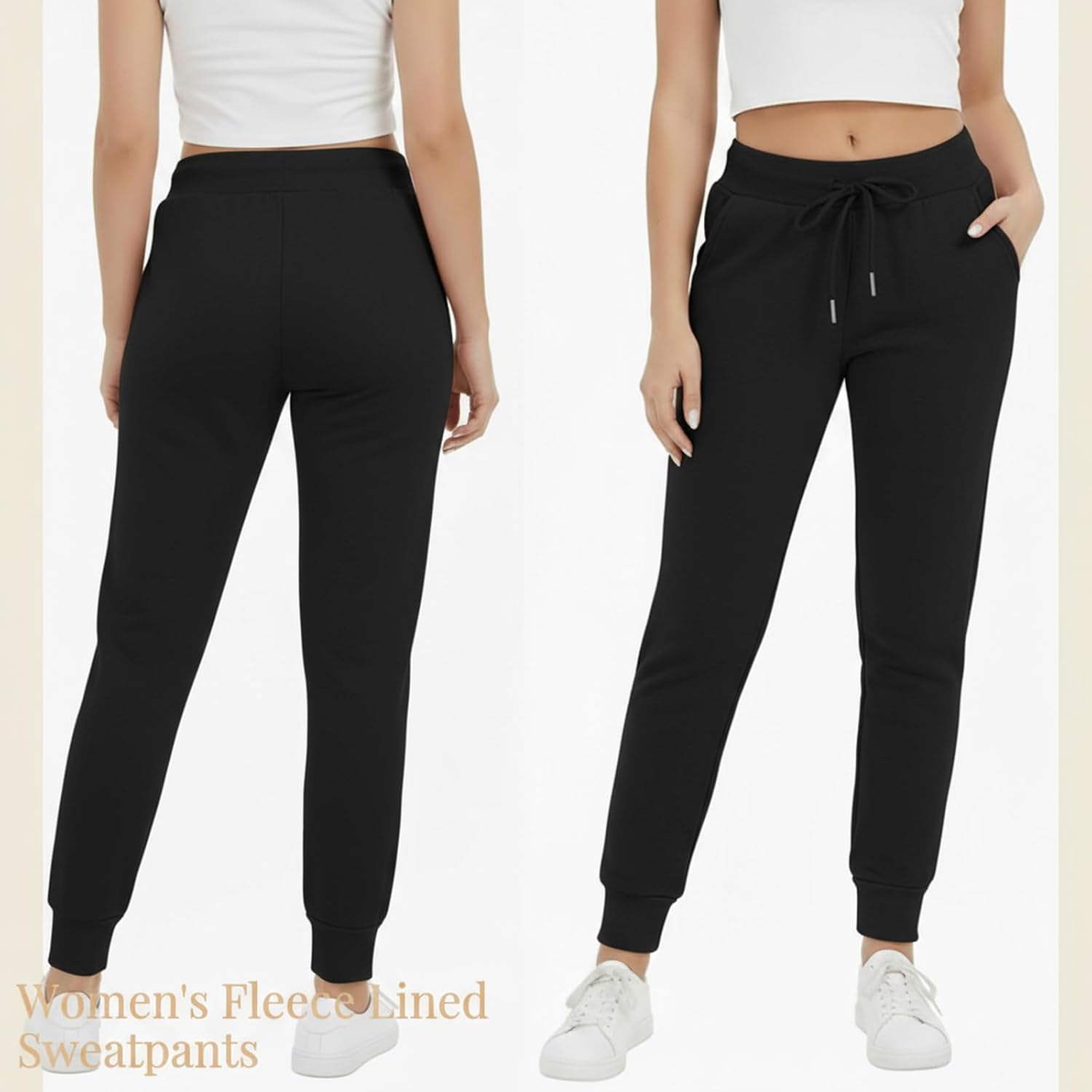 Coume 2 Pcs Women Sherpa Lined Sweatpants Winter Warm Womens Fleece Joggers with Pockets Thermal Athletic Running Pants - Image 3