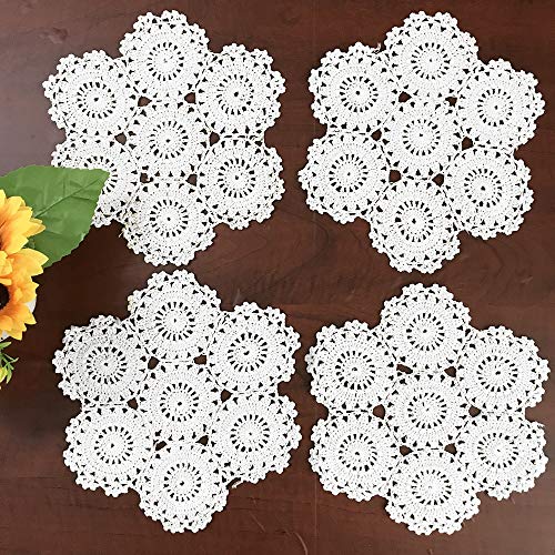 Hetao 9 Inch 100% Cotton Handmade Lace Crochet Placemats Doily Doilies,4Pc White #TOP9