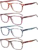 4 Pack Ladies Reading Glasses Blue Light Blocking, Anti Glare Stylish Spring Hinge Readers for Women