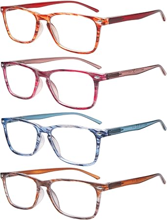 4 Pack Ladies Reading Glasses Blue Light Blocking, Anti Glare Stylish Spring Hinge Readers for Women