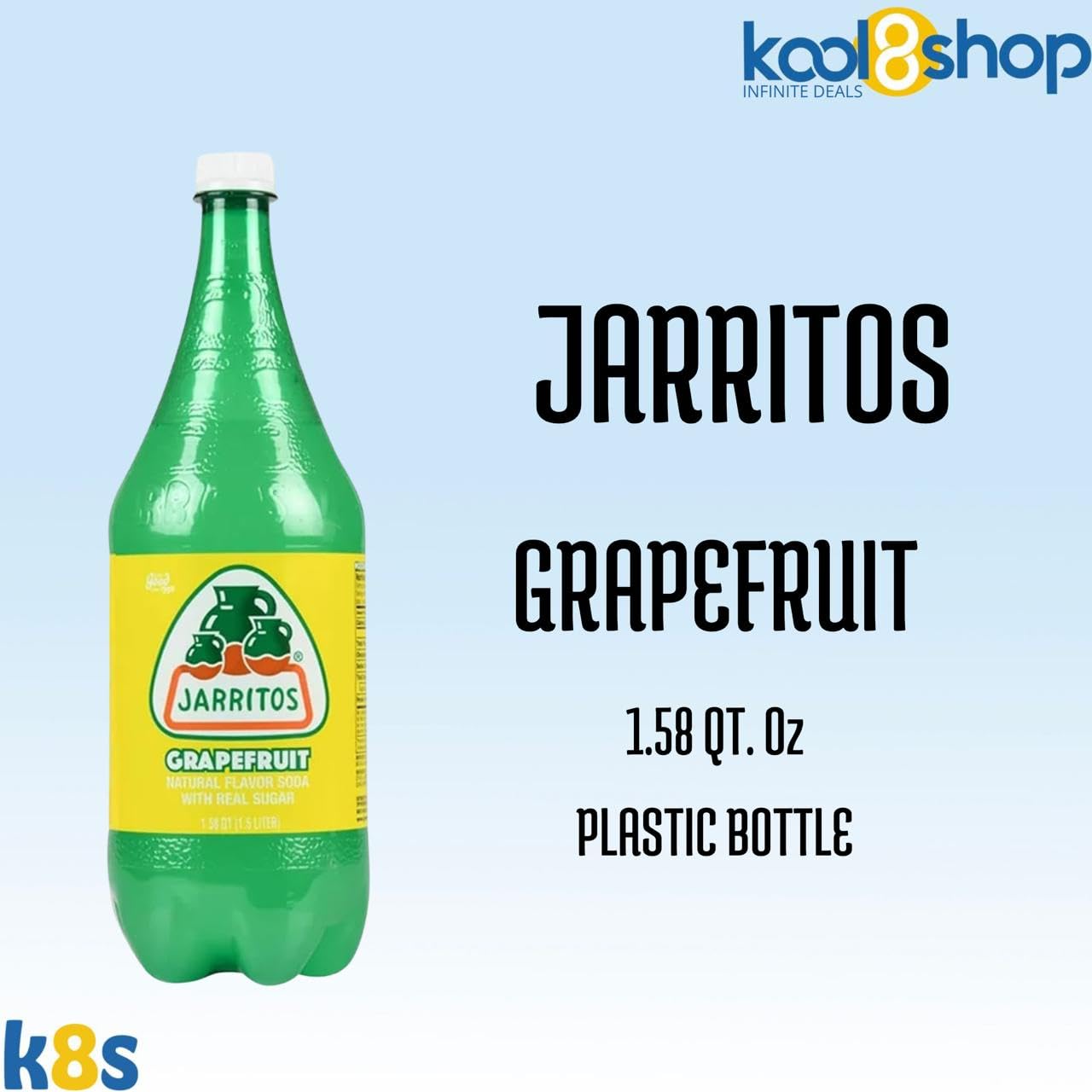 Jarritos Grapefruit Mexican Soft Soda Drink 1.5 Lt Plastic Bottles 5 Pack + 15 Sugarcane Disposable Straws by KOOL8SHOP Infinite Deals