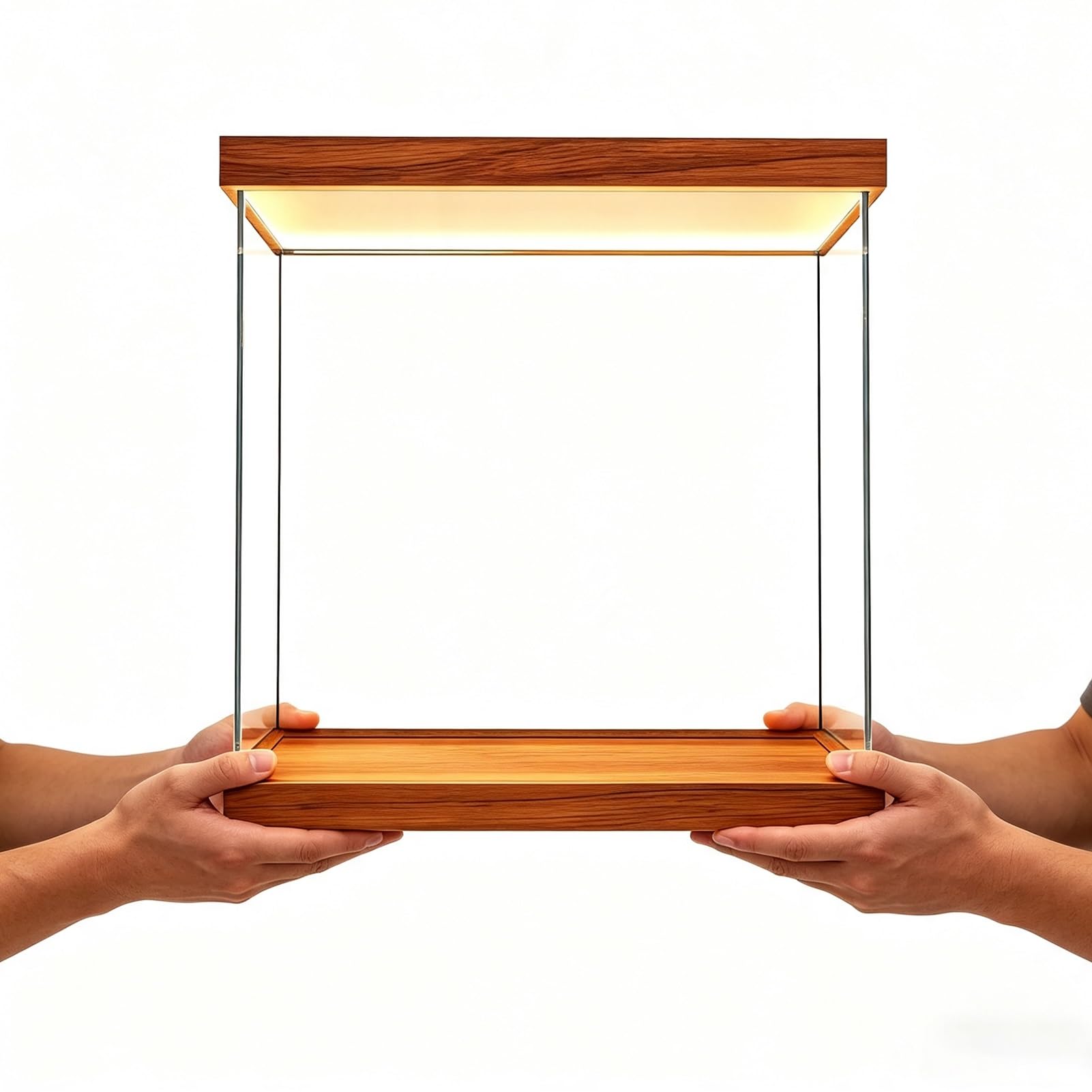 Vitrina Expositora Vitrina de Acrílico Transparente para Coleccionables | Caja Expositora Antipolvo con Base de Madera e Iluminación LED, Vitrina de 15 a 85 cm para Maquetas de Barcos