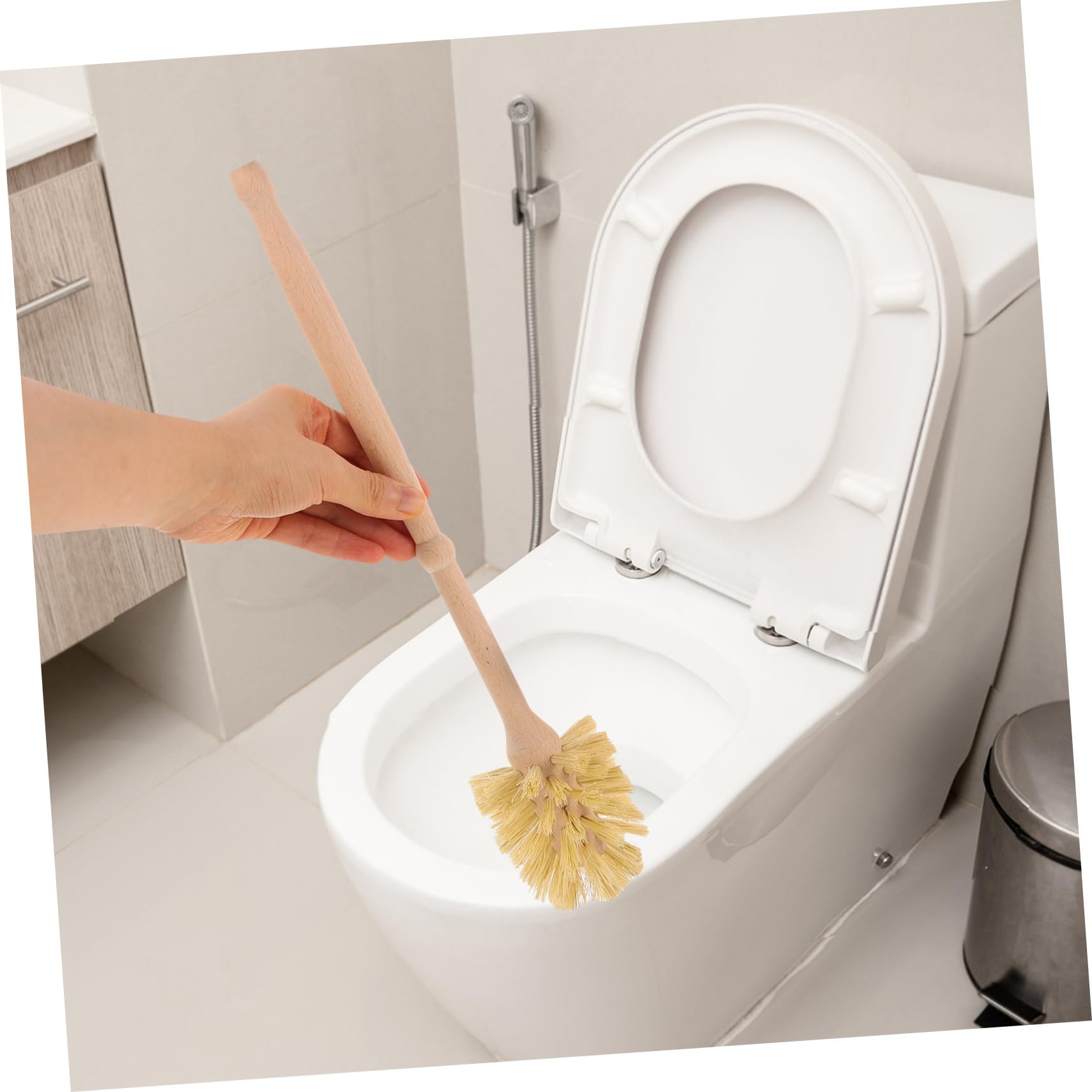 Gatuida Cepillo De Inodoro con Soporte De Base De Cerámica y Madera De Haya De Yute, Juego De 1 Unidad, Accesorio De Baño Ergonómico para Limpieza Eficaz Hogares y Locales Públicos