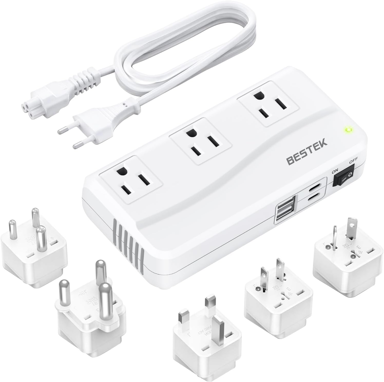 BESTEK 220V to 110V Converter, 300W AC Voltage Converter US to Europe with USB-C (PD20w), Step Down Power Converter for European Travel, (EU/UK/AU/JP/India/South Africa Universal Plug Adapter)