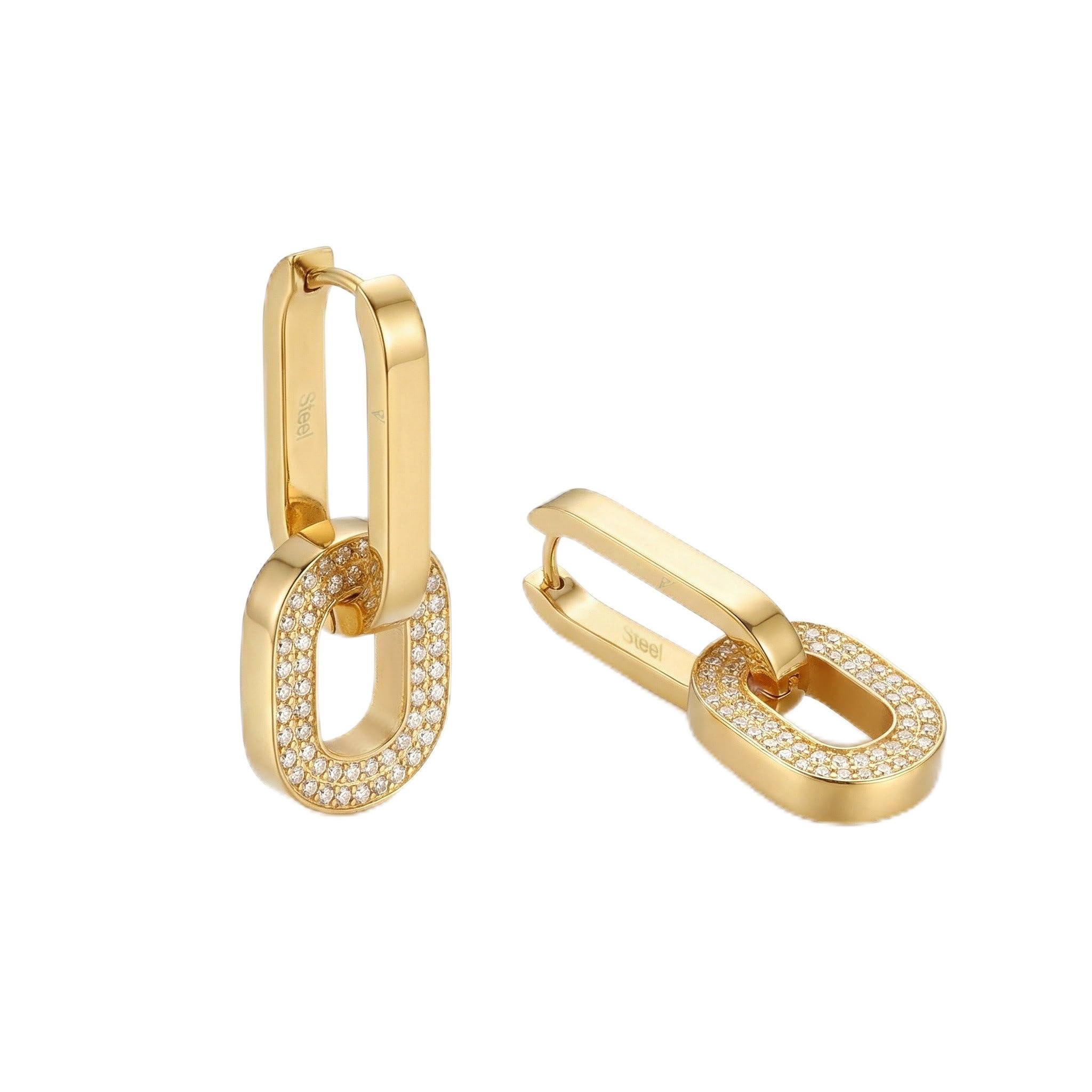 PAUL VALENTINE - Damen Ohrringe Edelstahl - Vergoldet/Golden - mit Zirkonia Stein - Oval Creole - PV-E0039