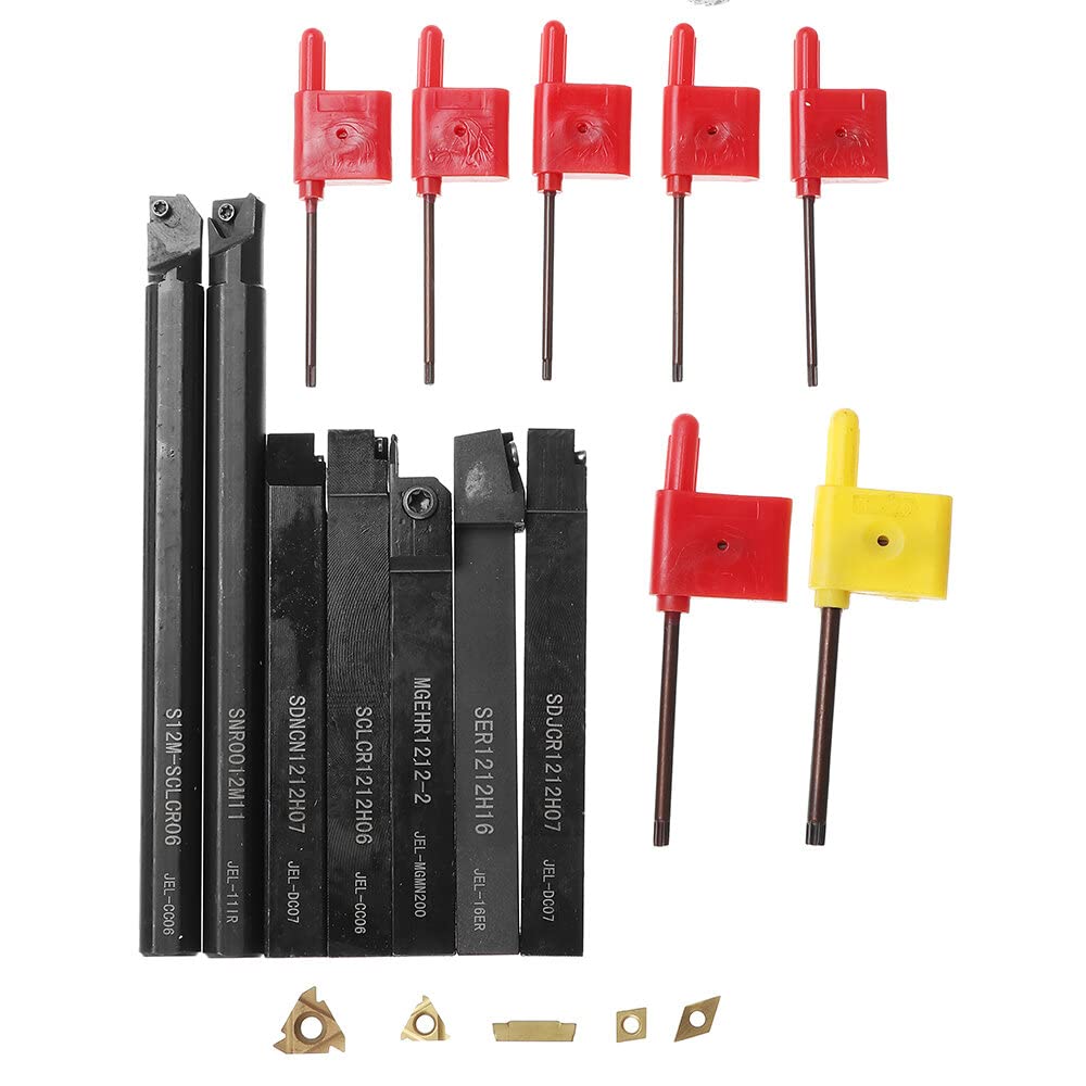 Set 7 Inserti In Carburo Per Tornio | 2xCCMT060204, 2xDCMT070204, MGMN200, 11IR/ER | Ricambi Per Barra Da 10 Mm