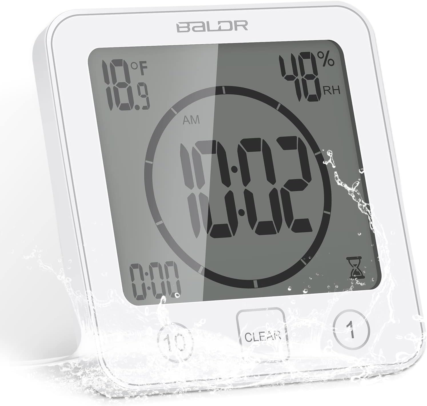 FORNORM Shower Clock Waterproof, Digital Clock Timer Clock with Alarm