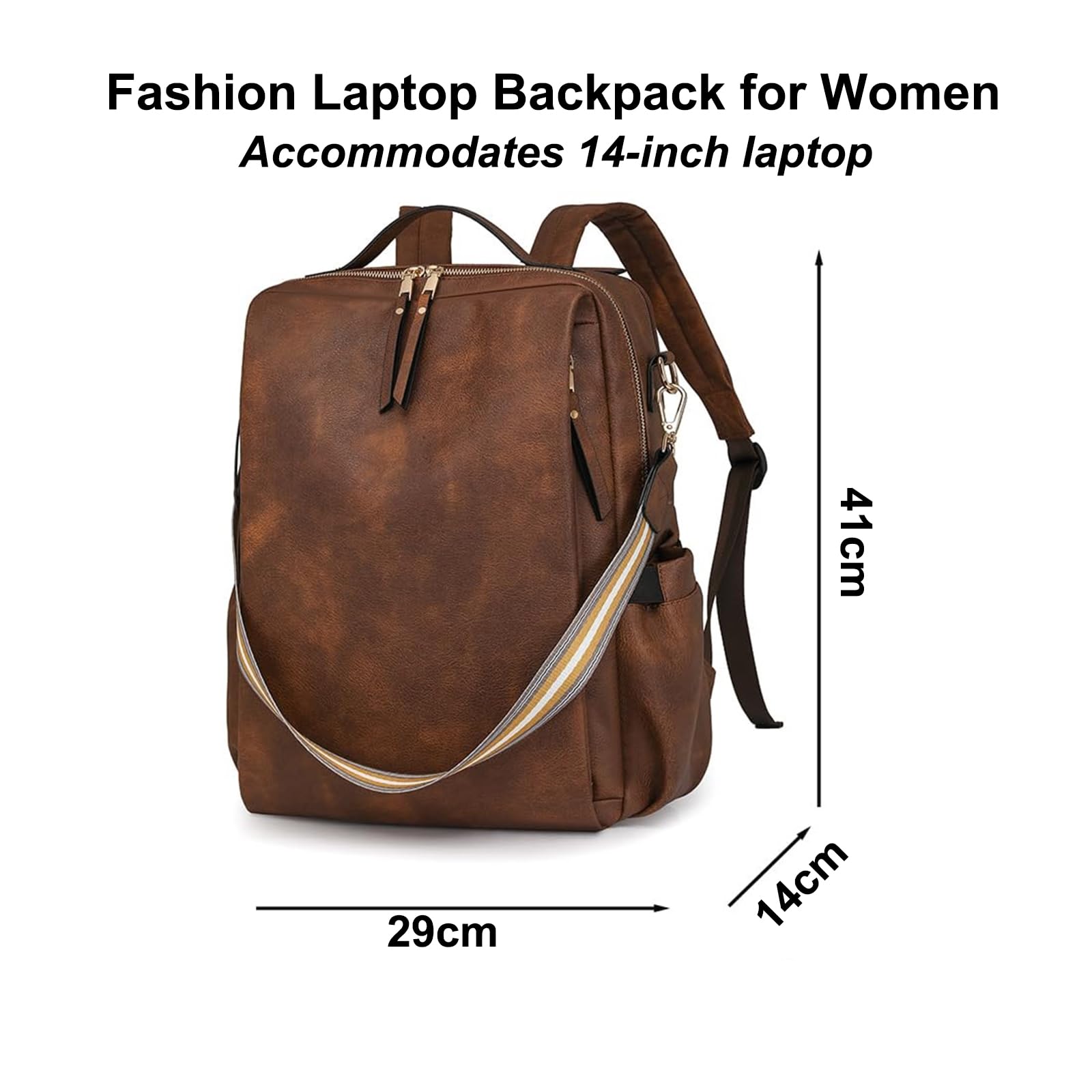 Zaino Porta Computer Donna in Pelle, Zaino in Pelle Donna per PC, Numerose Tasche e Scomparto Separato per Laptop, Ideale per Lavoro e Viaggio