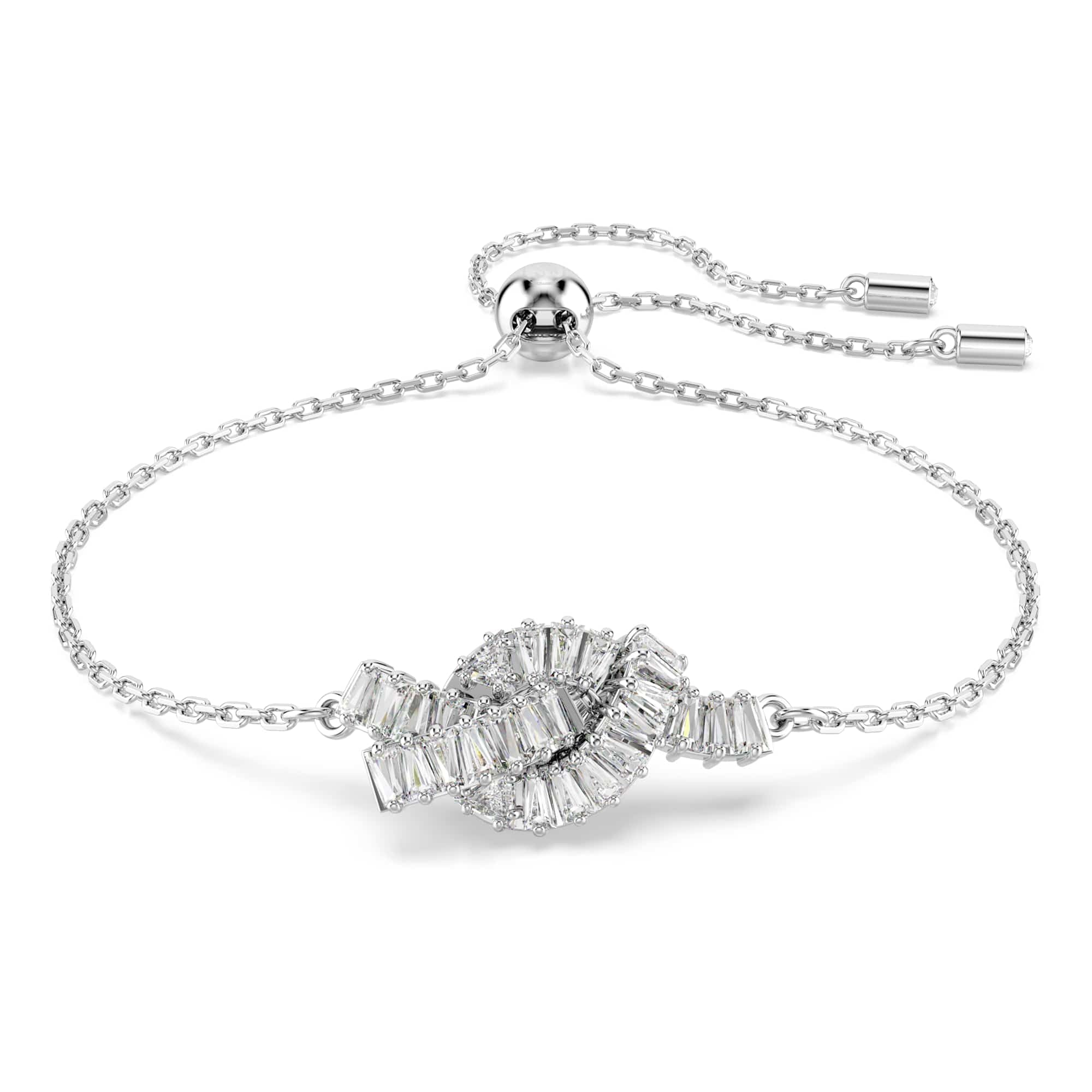 Swarovski Jewellery Women's Light/Silver/White Swarovski Matrix Baguette Cut Knot Adjustable Slider Bracelet 1 X 2Cm, 12 - 24Cm