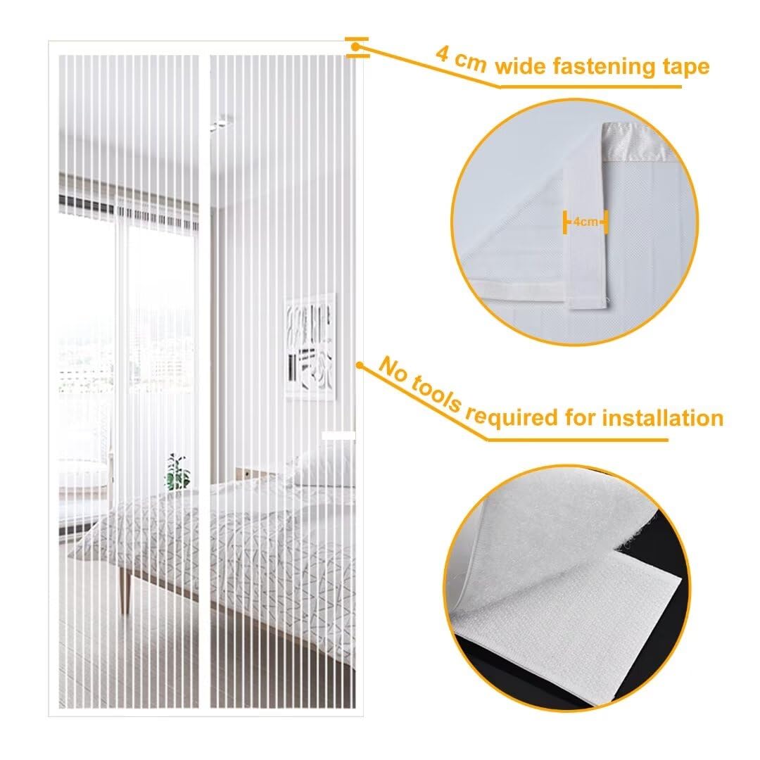 Moustiquaire Porte Fenetre, 120x245CM Rideaux, fermeture automatique, installation facile sans perçage, moustiquaires magnétiques pour entrées/balcons etc.(polyester, Blanc)