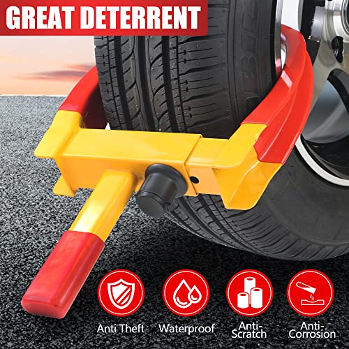 Wheel Lock Universal Wheel Clamp Lock Adjustable Security Trailers Tire Boot Lock Anti Theft For Atv Rv Suv Car Golf Cart Boats Motorcycles Great Deterrent Bright Red-Yellow (3 Keys) #TOP2