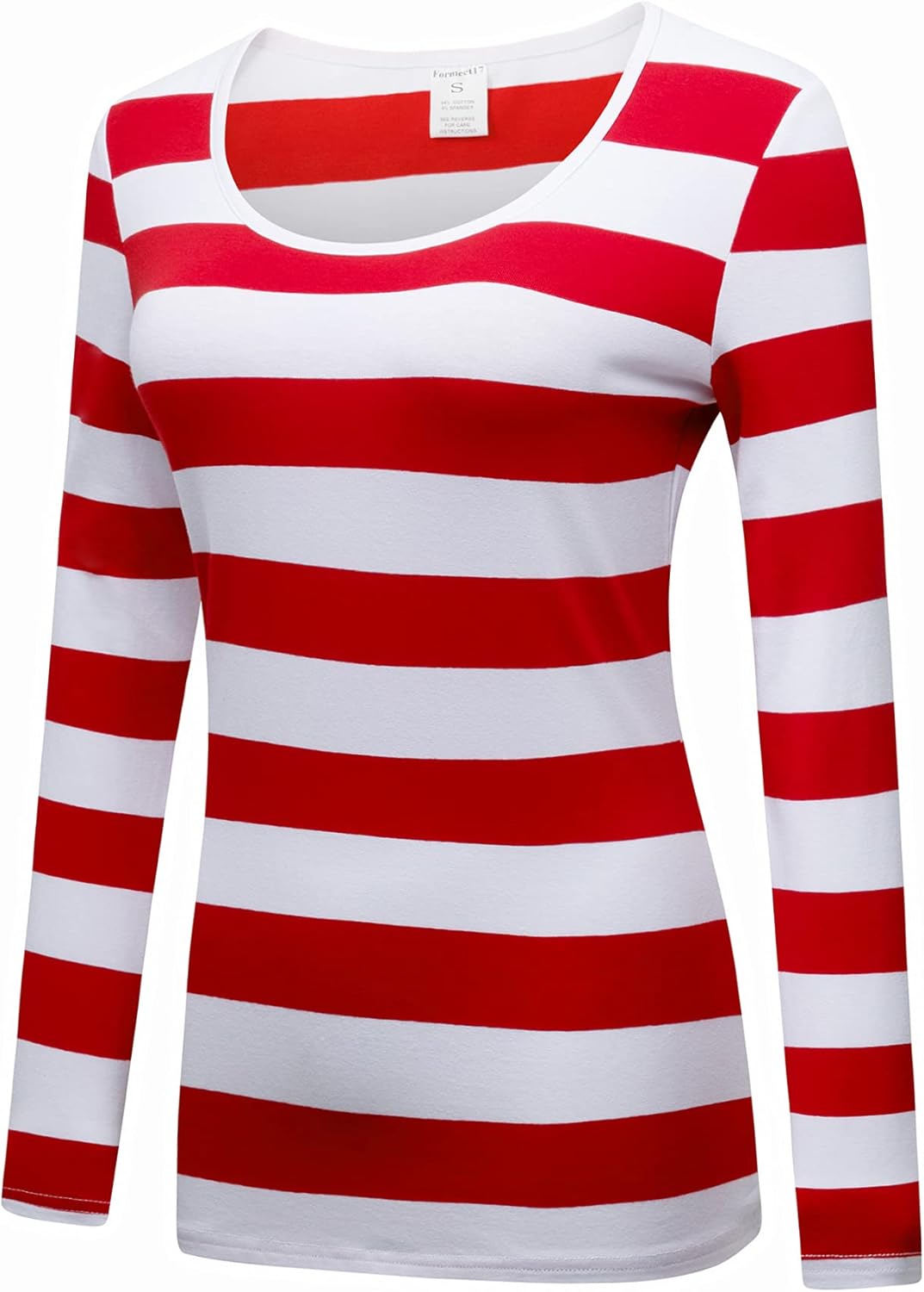 Formeet17 Women’s Long Sleeve Striped T-Shirt Stretchy Comfy Scoop Neck Shirt - Image 2