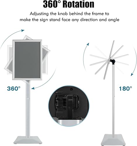 Miniatura 5 de Golemas Soporte para letrero de piso, 8.5 x 11 pulgadas, plateado, barra integrada de 11 libras, soporte para letrero de pedestal resistente, sin