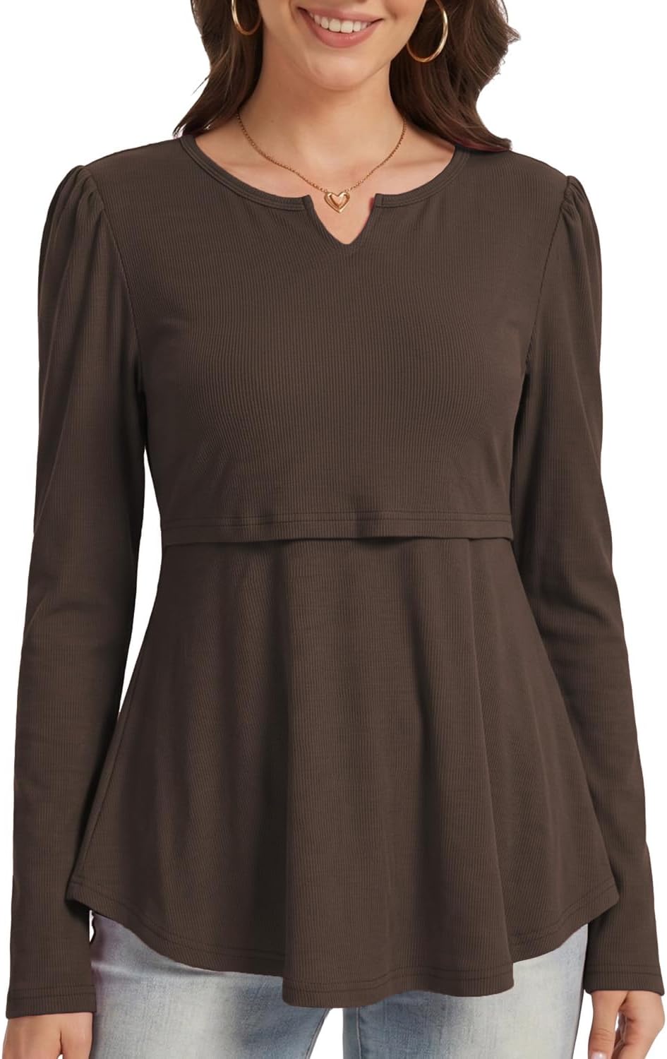 Bearsland Women Long Sleeve Nursing Top V-Neck Nursing Shirt Breastfeeding Shirts