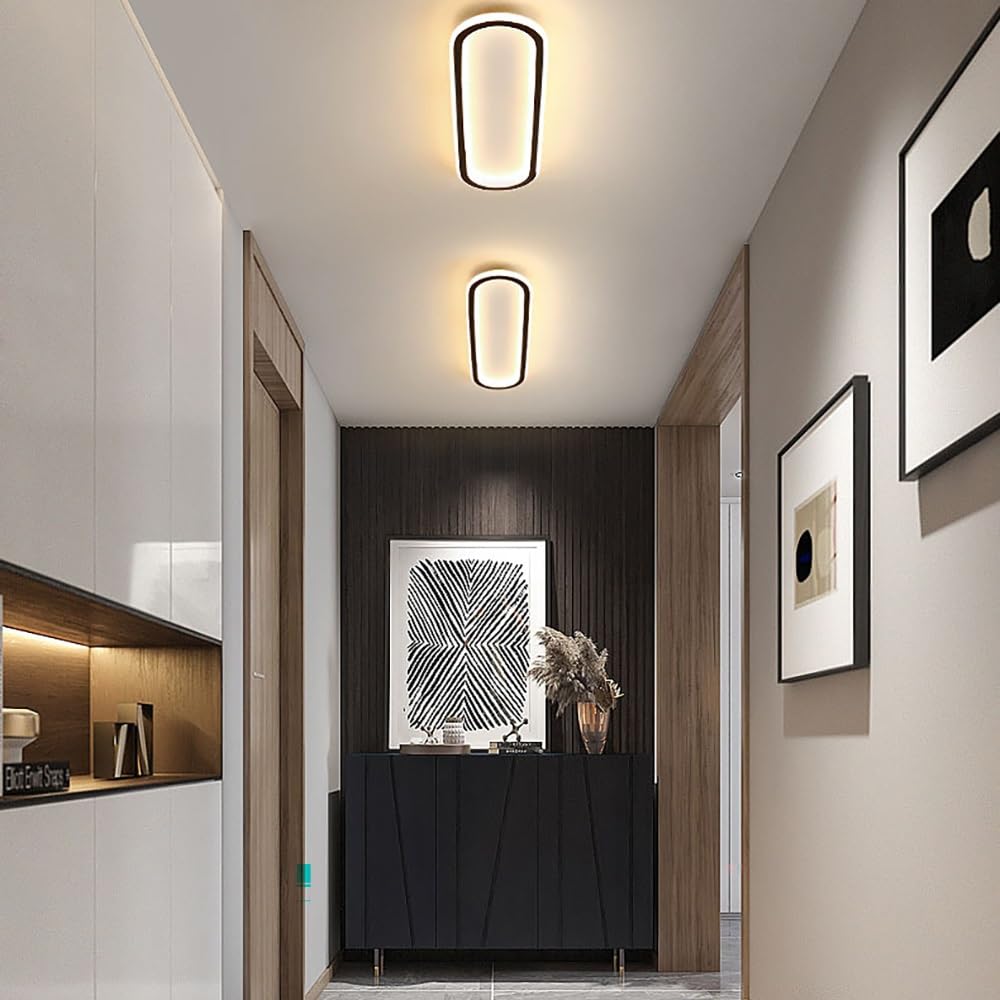Lampy Sufitowa LED Owalna Nowoczesna, Plafon Liniowe Oświetlenie Sufitowe Minimalistyczne do Korytarz Wejście Balkon(Black(4000K),30cm/11.81in)