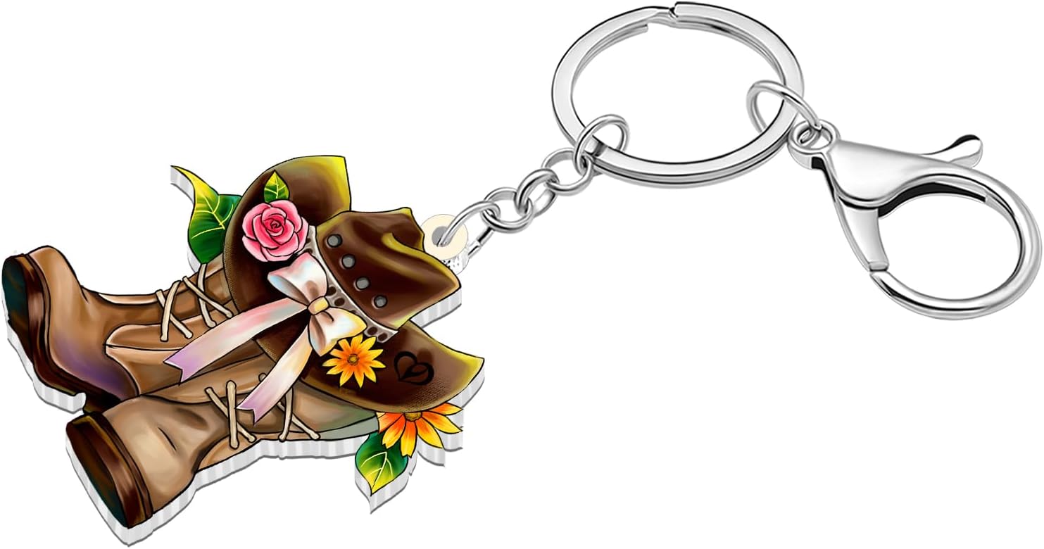 NEWEI Acrylic Vintage Cowboy Cowgirl Hat Boots Keychain Accessories Western Gifts for Women Car Key Chain Purse Bag Charms image 4