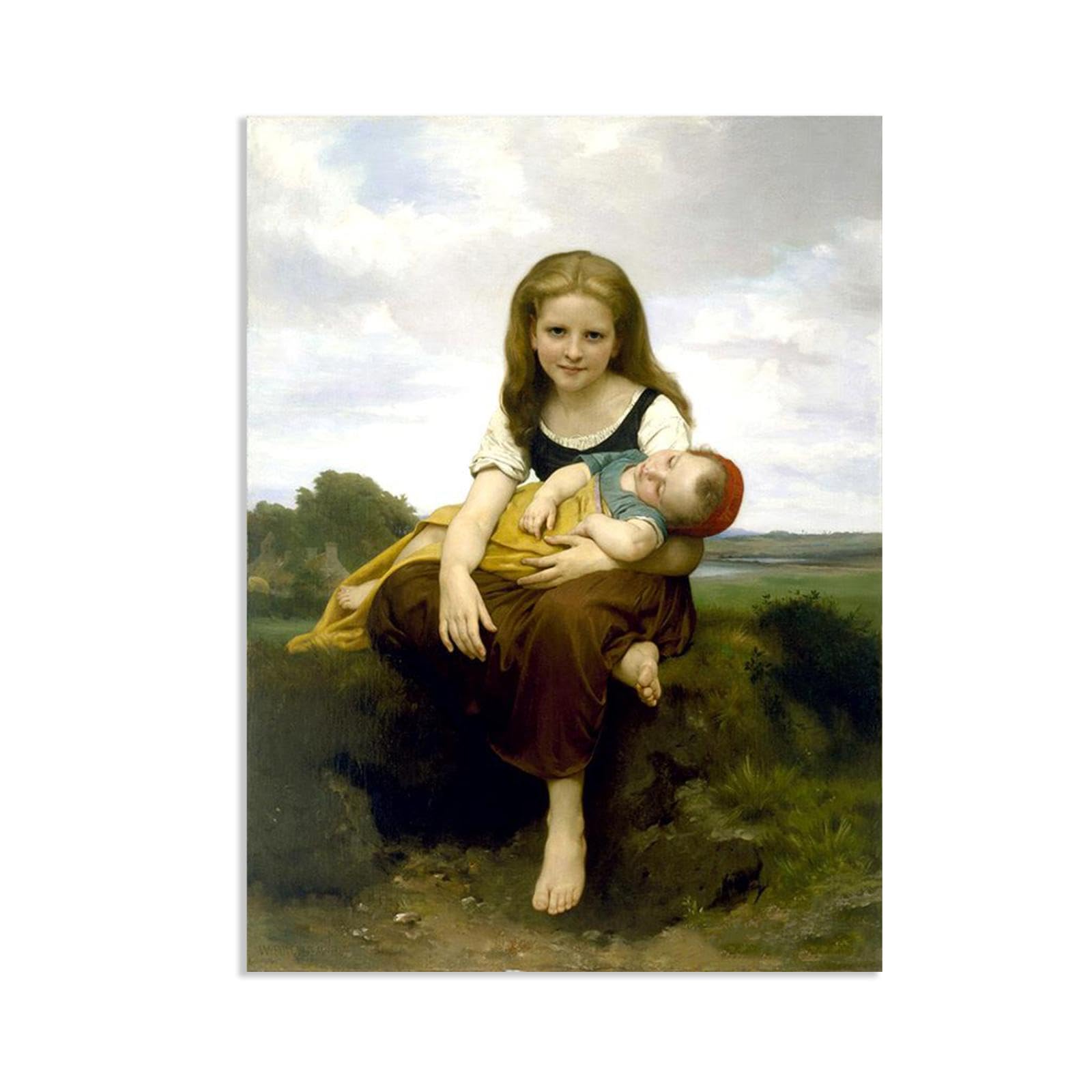 William-Adolphe Bouguereau Wall Art The Elder Sister Print on Canvas Reproductions of Famous Paintings Wall Decor for Living Room Bedroom Bathroom Home Decor 42x30cm frameless
